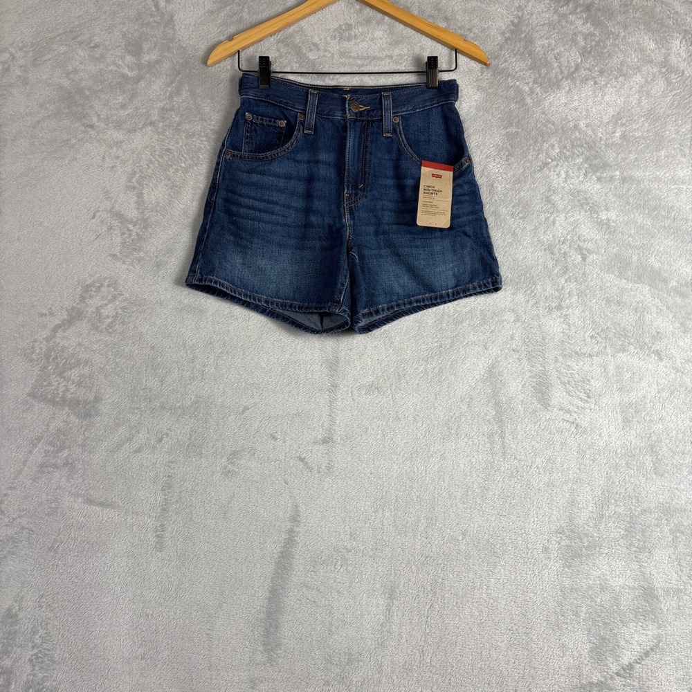 Levi's Cinch Mid-Thigh Shorts Dark Indigo High Rise Denim 24 PC9-003K1-0021 NEW